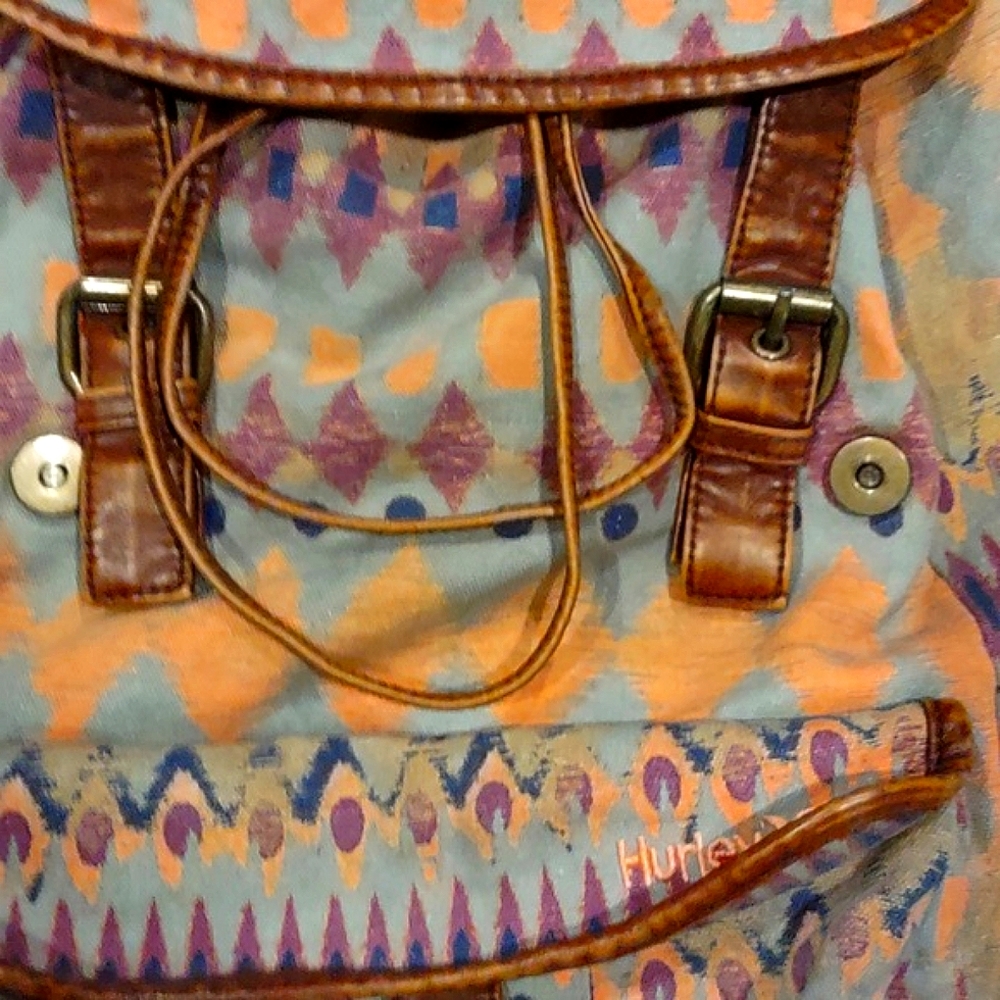 Hurley Geometric Pattern Leather Backpack - image 5